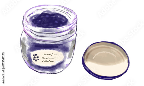 瓶詰のブルーベリージャムのイラスト