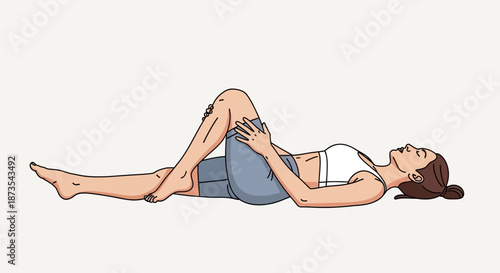Woman Lying Down Holding Knee in Pain.