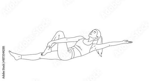 Woman Performing Yoga Exercise on Floor.