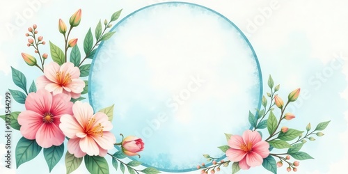 Delicate pastel blossoms framing a soft circular space, evoking springtime renewal and gentle beauty