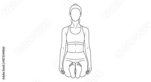 Woman Kneeling in Simple Line Drawing Style.
