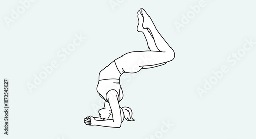Woman Doing Headstand Yoga Pose Illustration.