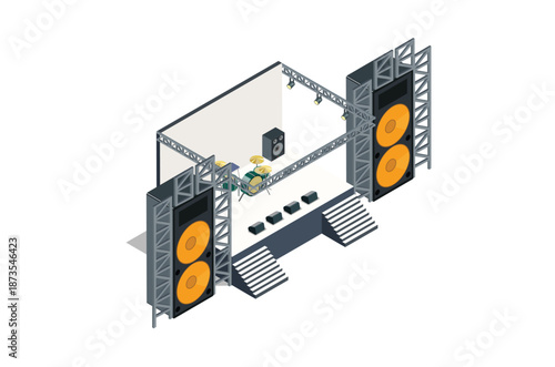Isometric Music Event stage, 3d Concept Isometric View. Suitable for Diagrams, Game Asset, And Other asset