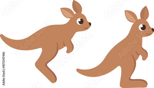 Cute cartoon kangaroo jumping and standing. Simple flat style vector illustration.