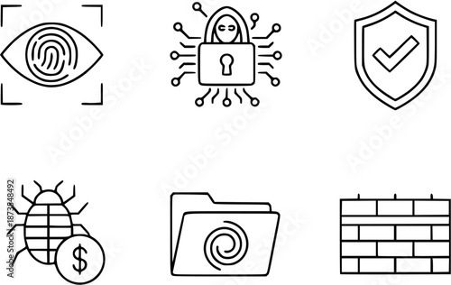 Cybersecurity icons representing protection and threat detection in digital environments