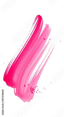 Vibrant pink watercolor brushstroke exhibits rich texture and dynamic movement against a white background.