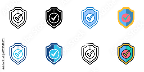 Secure Application icons set multiple style collection. Editable stroke 
