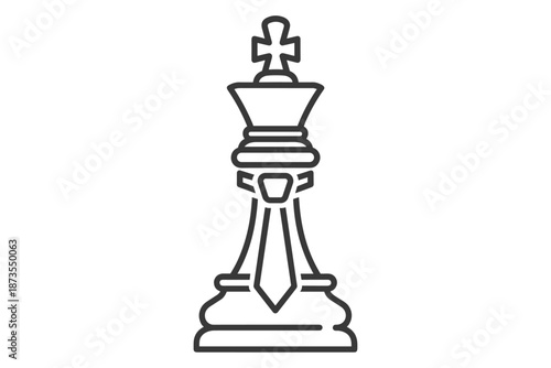 A minimalist black and white outline illustration of a chess king piece, representing strategy and royalty