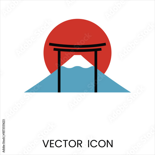 Mount Fuji Torii Gate Vector Illustration Flat Design Sunrise