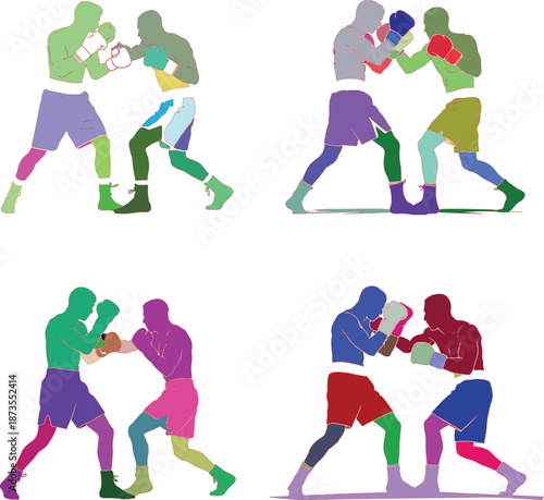 Colorful Silhouettes of Fighters in Boxing Stances