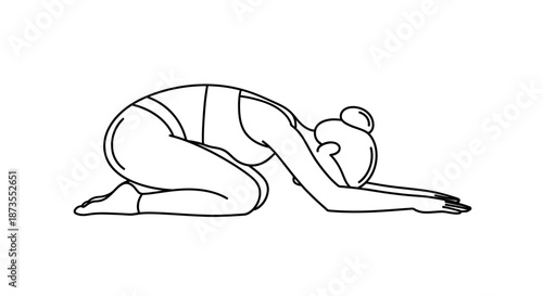 Woman Practicing Yoga Child Pose Relaxation.