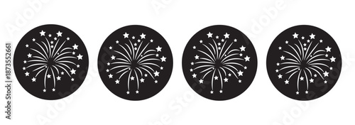 Firework vector icons set isolated on transparent background with copy space. Celebrate 4th of July banner. Red, blue, white USA flag color firework border, firecracker