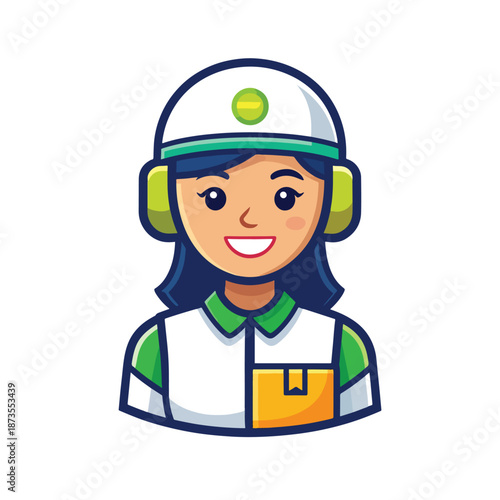 Bright vector illustration of a cheerful woman logistics worker in safety gear