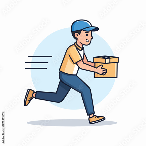 Energetic courier racing to deliver a package swiftly, dynamic vector illustration