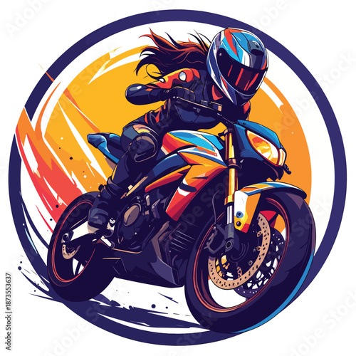 Dynamic Vector Illustration: Energetic Motorcyclist Racing with Speed and Style