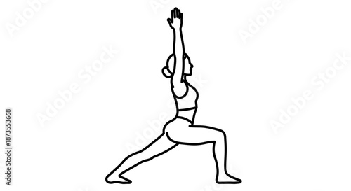 Woman in Warrior Yoga Pose Outlined.