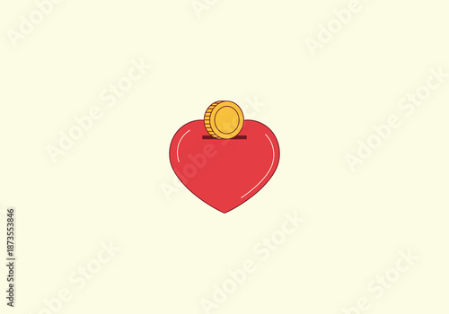 Vector Icon Concept Heart-shaped donation box with a coin, symbolizing charitable giving.