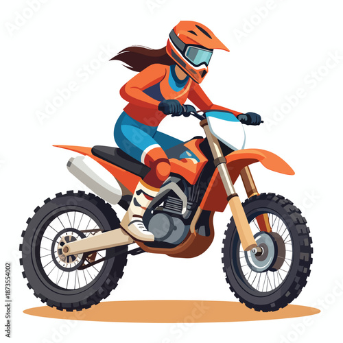 Dynamic vector illustration of a female dirt bike racer in action