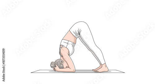 Woman Doing Yoga Headstand on Mat.