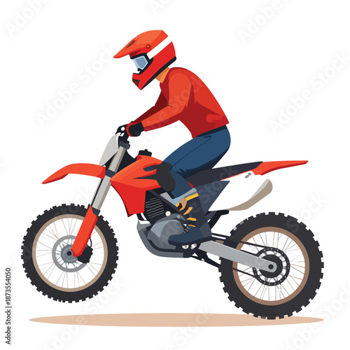 Dynamic Off-Road Motorcycle Rider in Full Gear on Dirt Bike Action Illustration