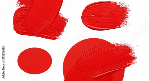 Vibrant red paint brush strokes and circles.