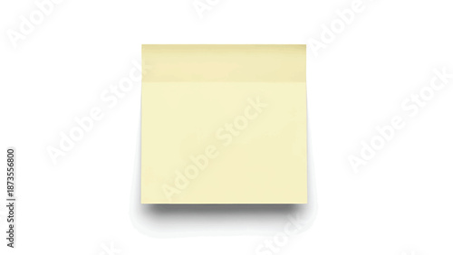 Pale yellow sticky note square pad centered on white background casting soft layered gray shadow dim