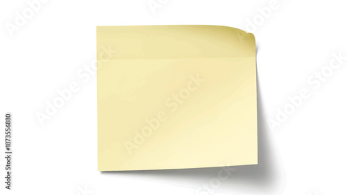 Pale yellow sticky note with slightly curled top-right corner and soft drop shadow on white minimal