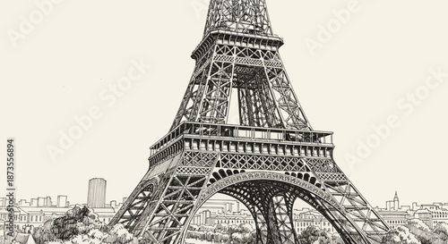 Eiffel Tower illustration in Paris France.