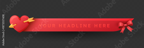 Valentine's Day Lower Third Banner with Heart and Ribbon for Video Broadcast Titles