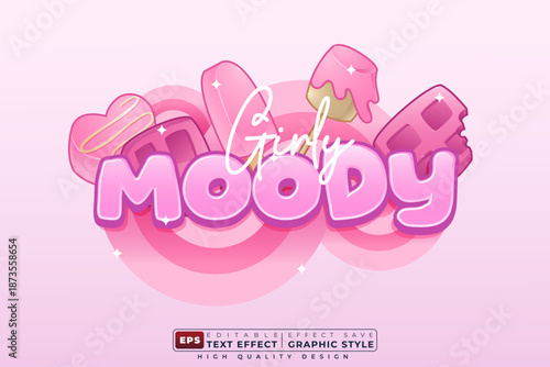Editable 3d text effect girly moody with ice cream, marshmallow and girly design