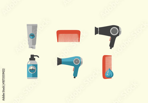 Vector Icon Concept Hair Care Essentials - A Collection of Styling Tools and Pr