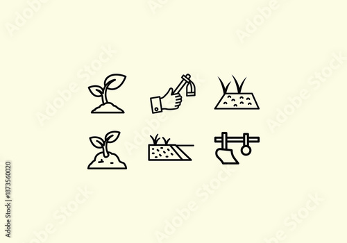 Vector Icon Concept Icons depicting various stages and tools used in agriculture and farming.