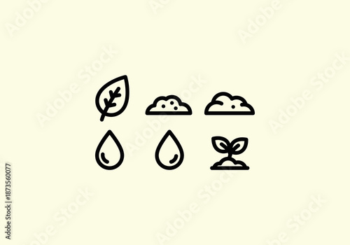 Vector Icon Concept Icons depicting the elements needed for plant growth and sustainability.
