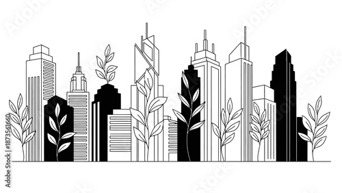 Cityscape Illustration with Plants