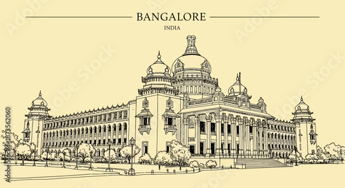 Vidhana Soudha building in Bangalore, India, architectural landmark, government building, Karnataka state legislature.