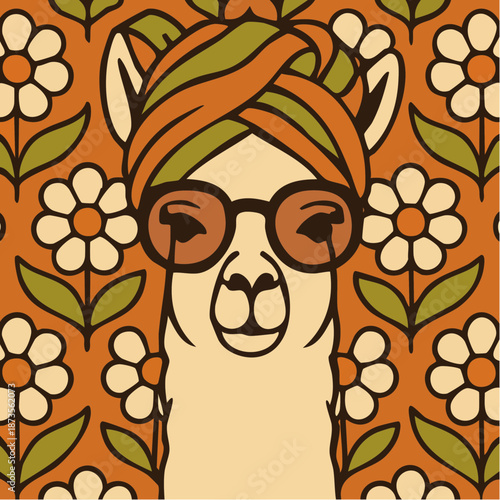 groovy llama: retro flair and floral funk in a sunny splash of striped style