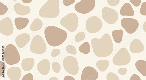 Seamless pattern of beige and brown abstract shapes on white background.