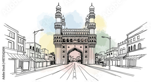 Charminar monument in Hyderabad city with historic architecture and cultural significance.