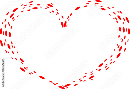 Stylized heart shape created with red dash marks, suitable for Valentine's Day, love-themed projects, and romantic content.