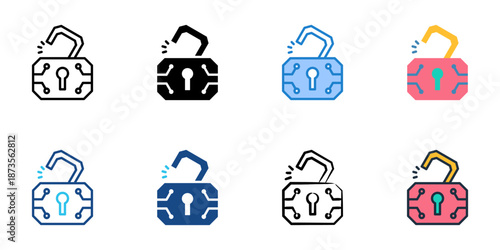 Cybersecurity Incident icons set multiple style collection. Editable stroke 
