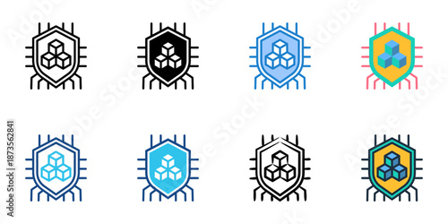 Cryptography icons set multiple style collection. Editable stroke 
