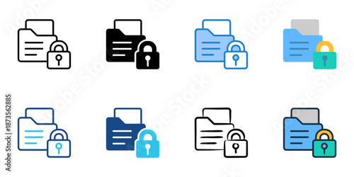 Data Protection icons set multiple style collection. Editable stroke 
