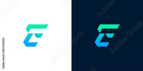 Modern Abstract Letter F Logo Design with Gradient Colors on White and Dark Backgrounds