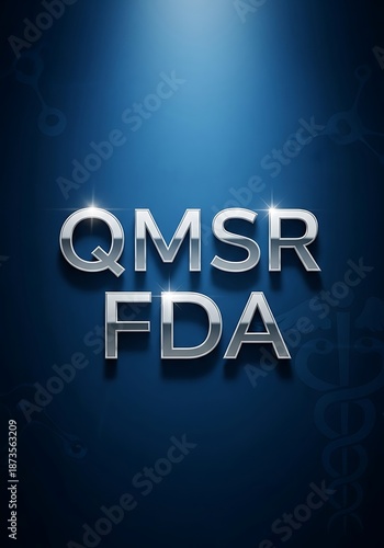 Silver lettering displaying acronyms related to medical device reporting floats against a deep blue background with subtle scientific motifs.