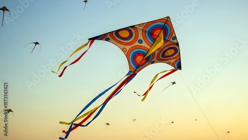 Makar Sankranti poster design with group of colorful kites flying in the sky. Wallpaper, background 
