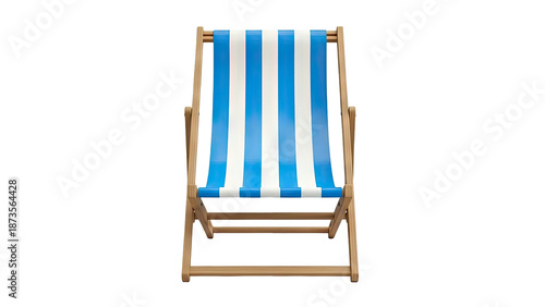 Blue and White Striped Wooden Deck Chair