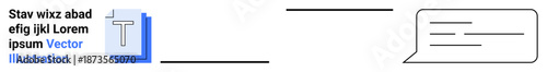 Communication, digital interaction, content creation, messaging, information sharing, dialogue. Text document icon paired with a speech bubble. Communication and digital interaction concept