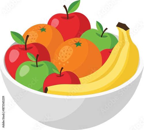 Flat Vector Art of Fresh Fruit in a Bowl, a Healthy Food Display