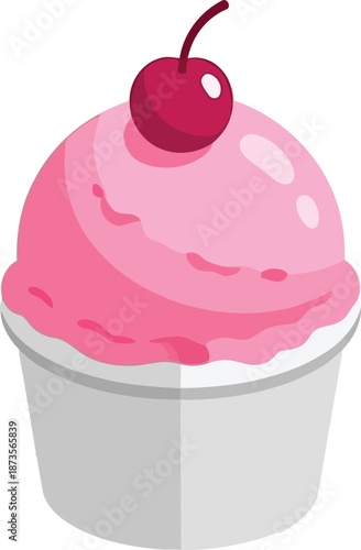 Flat vector art of a delicious food gelato dessert with a cherry on top