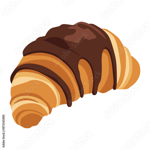 Illustration of a chocolate-topped croissant on a plain white background, with a golden-brown flaky crust.